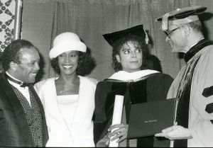 Michael Jackson, Quincy Jones, Whitney Houston  1988 NYC.jpg